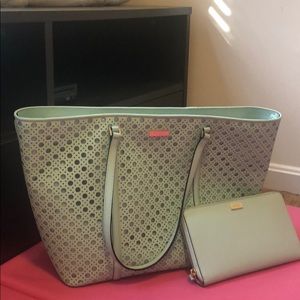 Kate spade light teal tote purse & matching wallet